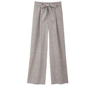 Uniqlo Linen Cotton Blend High Waisted Belted Wide Leg Pants Gray Stripe W26-27